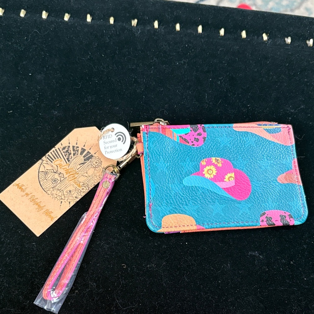 Colorful Catchfly Leather Coin Purse with Wristlet